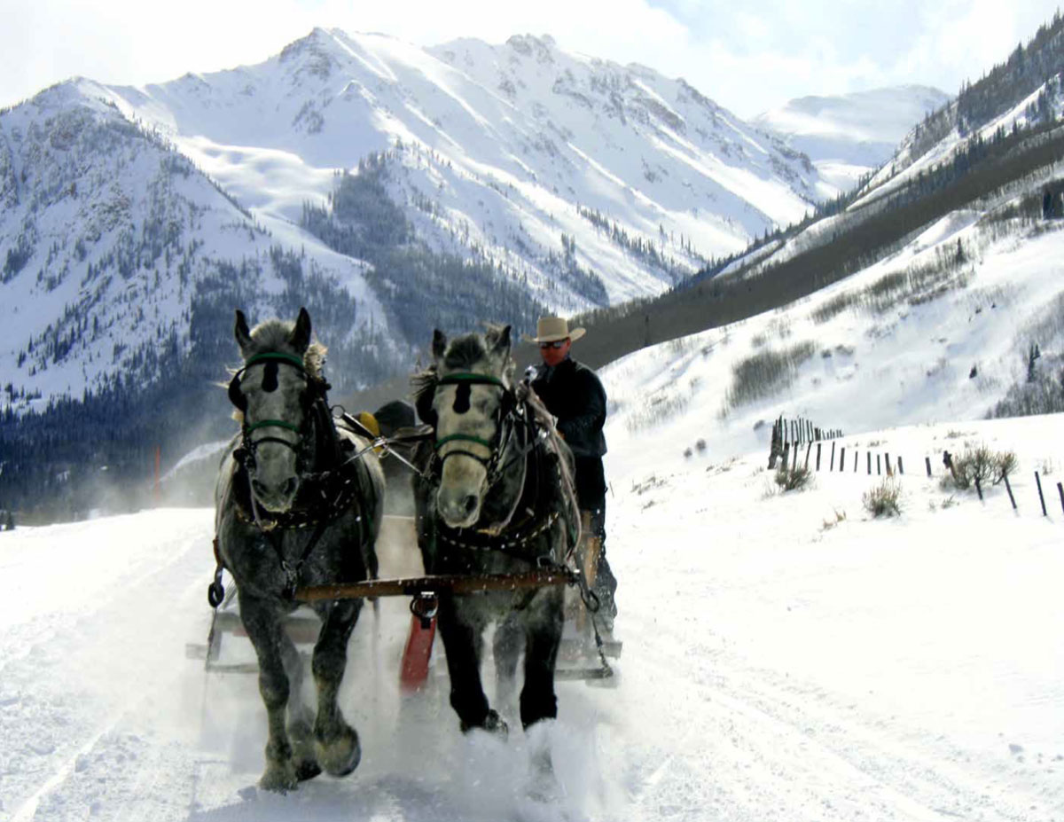 Winter visitors to the Pine Creek Cookhouse ski in on trails or ride a sleigh