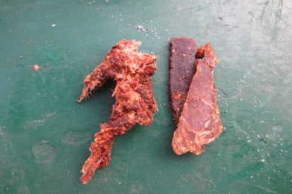 Buff on the left, biltong the right